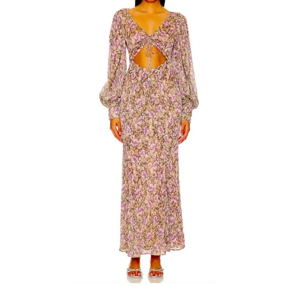For Love And Lemons Wynne Maxi Dress NWT Cut Out Floor Length Brown Shine Multi